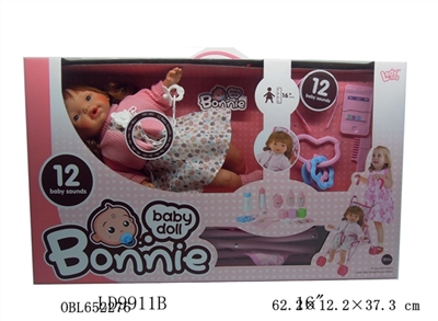 16 inches 12 sound wadding female doll with the pacifier chain accessories iron cart - OBL652276