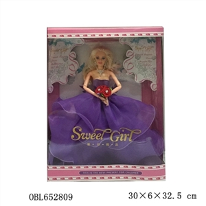 High-end wedding Sally gift belt bag and box 12 inch solid body joints barbie with bunch of flowers - OBL652809
