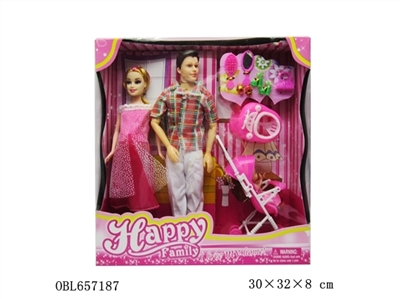 11.5 inch solid body pregnant couples with little trolley, walkers and trinkets - OBL657187