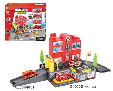 Series with 4 plastic fire truck parking lot - OBL664831