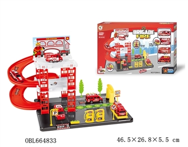 Series with 4 plastic fire truck parking lot - OBL664833