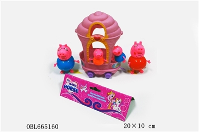 塑料一家四口佩佩猪带一个城堡推车 - OBL665160