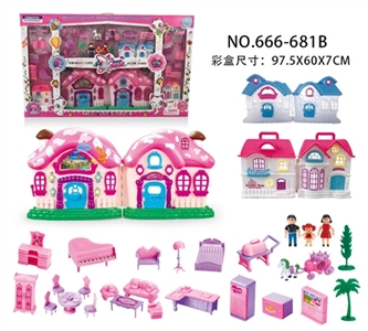 电动别墅配一家三口，家具（六灯七彩，音乐，璇转图案） - OBL672125