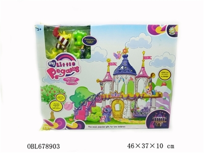 Cartoon horse disassembling the castle - OBL678903