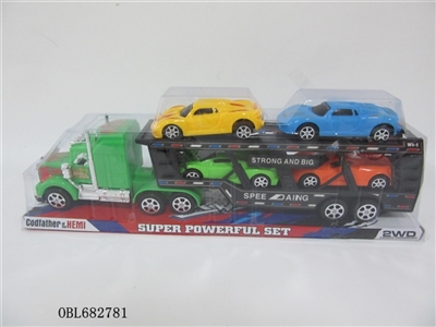 实色惯性拖头载4只滑行警车 - OBL682781