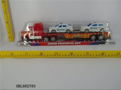 实色惯性拖头平板载2只滑行警车 - OBL682783