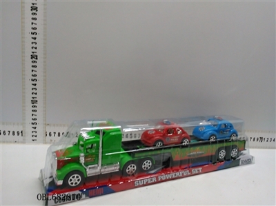 实色惯性拖头平板载2只滑行甲虫警车 - OBL682810