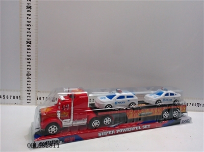 实色惯性拖头平板载2只滑行警车 - OBL682811