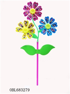 Three sunflowers flowers windmills and leaves - OBL683279