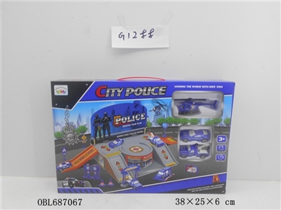 1 > < police track parking lot with plastic plane two cars (slide) - OBL687067