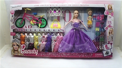 11.5 -inch small heavy body barbie girl dress, kelly, bicycle, crown, handbags, shoes, mirror, comb - OBL687885