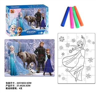Snow and ice colors painted plane puzzles with crayons - OBL688238
