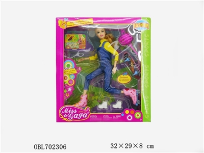 11.5寸活关节芭比配溜冰鞋，滑板 - OBL702306