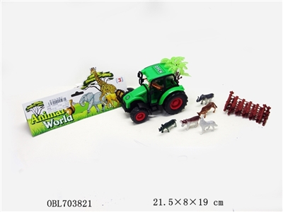Inertia farmer car with two small. Fence. 8 animals - OBL703821