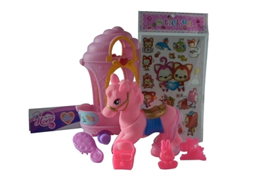 A horse cart with a horse with castle in evade glue stickers, horse bags, comb, two rings - OBL706975