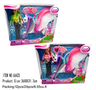 Young girl dolls with braided pegasus and accessories - OBL709928