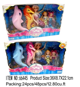Mermaid princess and two small fish with hippocampus and dolphins - OBL709934