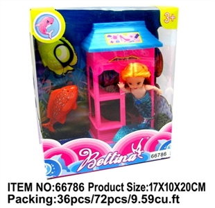 Three inches batinna mermaid with two fish and sea room - OBL709959