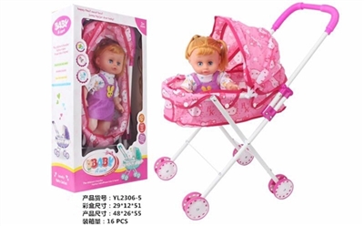 Red KT cat cart with 14 inch live eye dolls - OBL711449