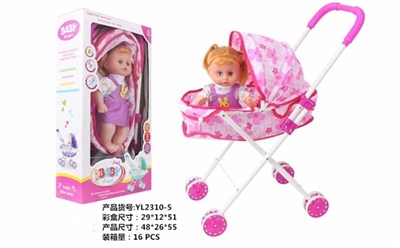 Red cloth cart with a 14 inch live eye dolls - OBL711451