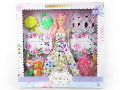 High gear box of 11.5 inches of solid body princess dress barbie with big crown comb brought flowers - OBL715031