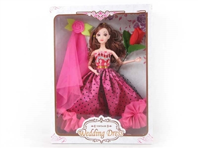 11.5 inch 12 joint 3 d eyes dress barbie take marriage gauze turban, roses - OBL718234