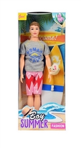 11.5 inch solid body beach man barbie with surf board, the puppy - OBL718285