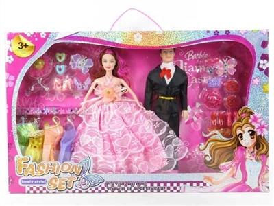 高档镭射中盒装11.5寸实身婚纱夫妻芭比带衣服配件 - OBL719777