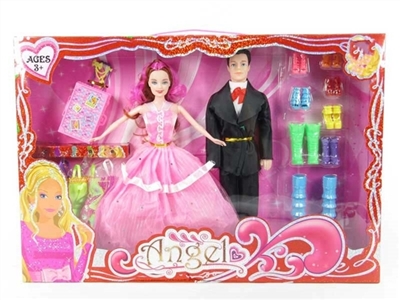 高档镭射中盒装11.5寸实身婚纱夫妻芭比带衣服配件 - OBL719781