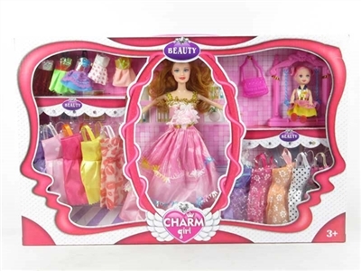 高档大盒装11.5寸实身芭比带3寸实身芭比带14件衣服带配件 - OBL719785