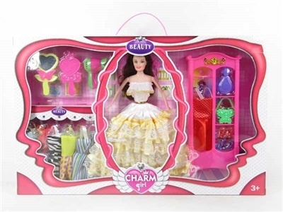 高档大盒装11.5寸实身芭比带5件衣服带配件带衣柜 - OBL719787