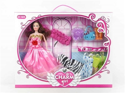 High-grade large box 11.5 -inch real barbie with three pieces of clothes with roses with accessories - OBL719799