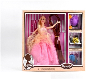 高档盒装11.5寸实身长发公主带假发带帽子带手提包带梳子 - OBL724323