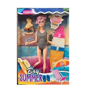 11.5 inch solid body 12 joint summer swimsuit barbie take the dog with a surfboard - OBL725354