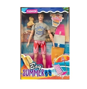 11.5寸实身12关节夏季沙滩男士芭比带小狗带冲浪板 - OBL725355