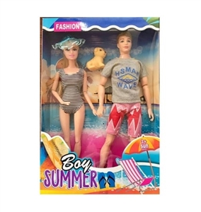 11.5 inch solid body 12 joint summer beach man barbie swimsuit double take the dog with a surfboard - OBL725356