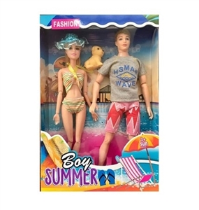 11.5 inch solid body 12 joint summer beach man barbie swimsuit double take the dog with a surfboard - OBL725358