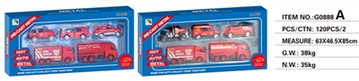 合金消防开窗彩盒（3只滑行车仔+2只回力车）A款 2款混装 - OBL732965