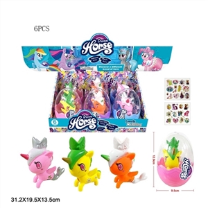 High quality PVC plastics big egg unicorn horse with stickers Three colors mixed 6 PCS - OBL733403