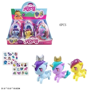 High quality PVC plastics olive big egg unicorn with horse stickers three three color assortments 6  - OBL733412