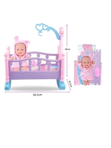12寸搪胶音乐娃娃带奶瓶带尿片带大睡床 - OBL733438
