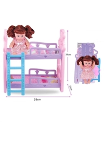 12寸搪胶音乐娃娃带奶瓶带尿片带双层大睡床 - OBL733444
