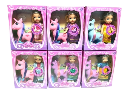 12寸迪士尼6公主+搪胶马+音乐+皇冠 - OBL733454