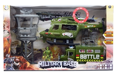 军事套装/（滑行）01直升机（包两颗纽扣/AG13电池，带灯光，声音），新车，指挥塔，军人加配件 - OBL734333