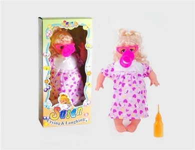 16寸棉身搪胶娃娃带奶嘴开关配奶瓶+眼镜 - OBL734675