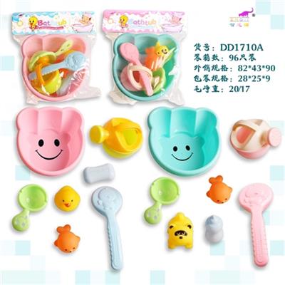 小熊浴盆配2只搪胶+花洒+刷子+漏勺+奶瓶/香皂 - OBL744001