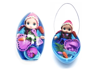 高挡PVC船球蛋型第一代6寸搪胶冰雪娃娃带餐具 - OBL745405