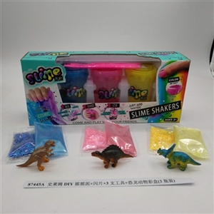 Slime DIY shake mud blades and three tools dinosaurs animals color box (3 bottles) - OBL750681