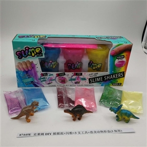 Slime DIY shake flash powder 3 tools mud dinosaurs animals color box (3 bottles) - OBL750685