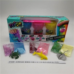 Slime DIY shake flash powder 3 tools mud Marine animals, color box (3 bottles) - OBL750686